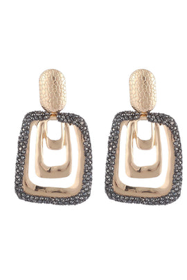 Square Golden Rhinestones Dangle Earrings