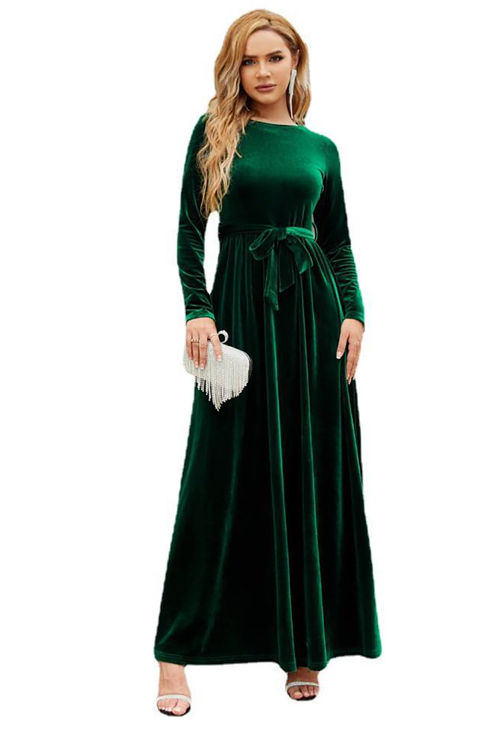 Long Sleeves A Line Velvet Holiday Party Dress