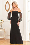 Removable Sleeves Black Sheath Sparkly Formal Dress