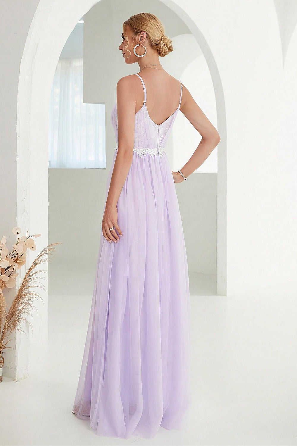 Blush A Line Spaghetti Straps Tulle Long Prom Dress