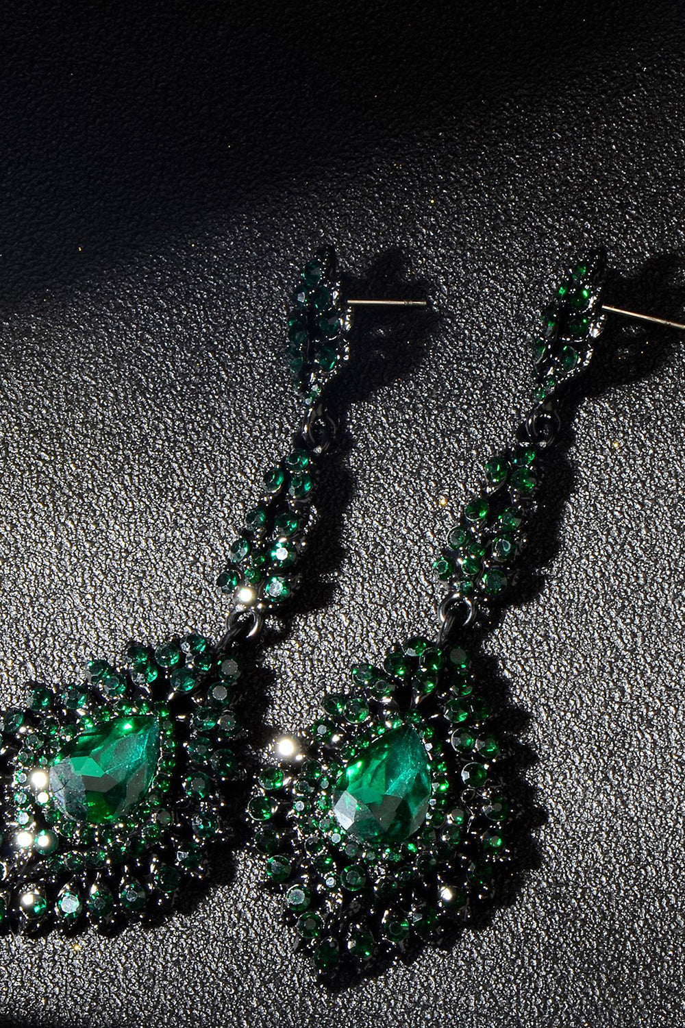 Dark Green Rhinestone Dangle Earrings