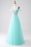 Light Green Cold Shoulder Sequins Prom Dress