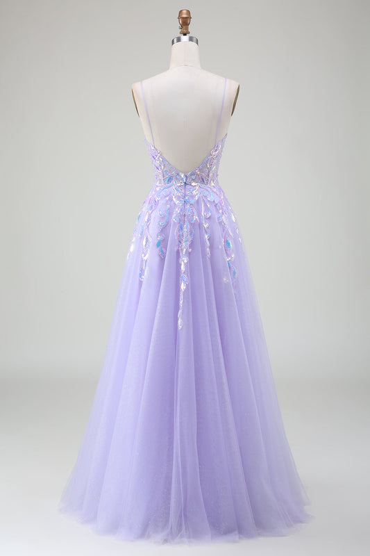 A-Line Purple Prom Dress with Sequins