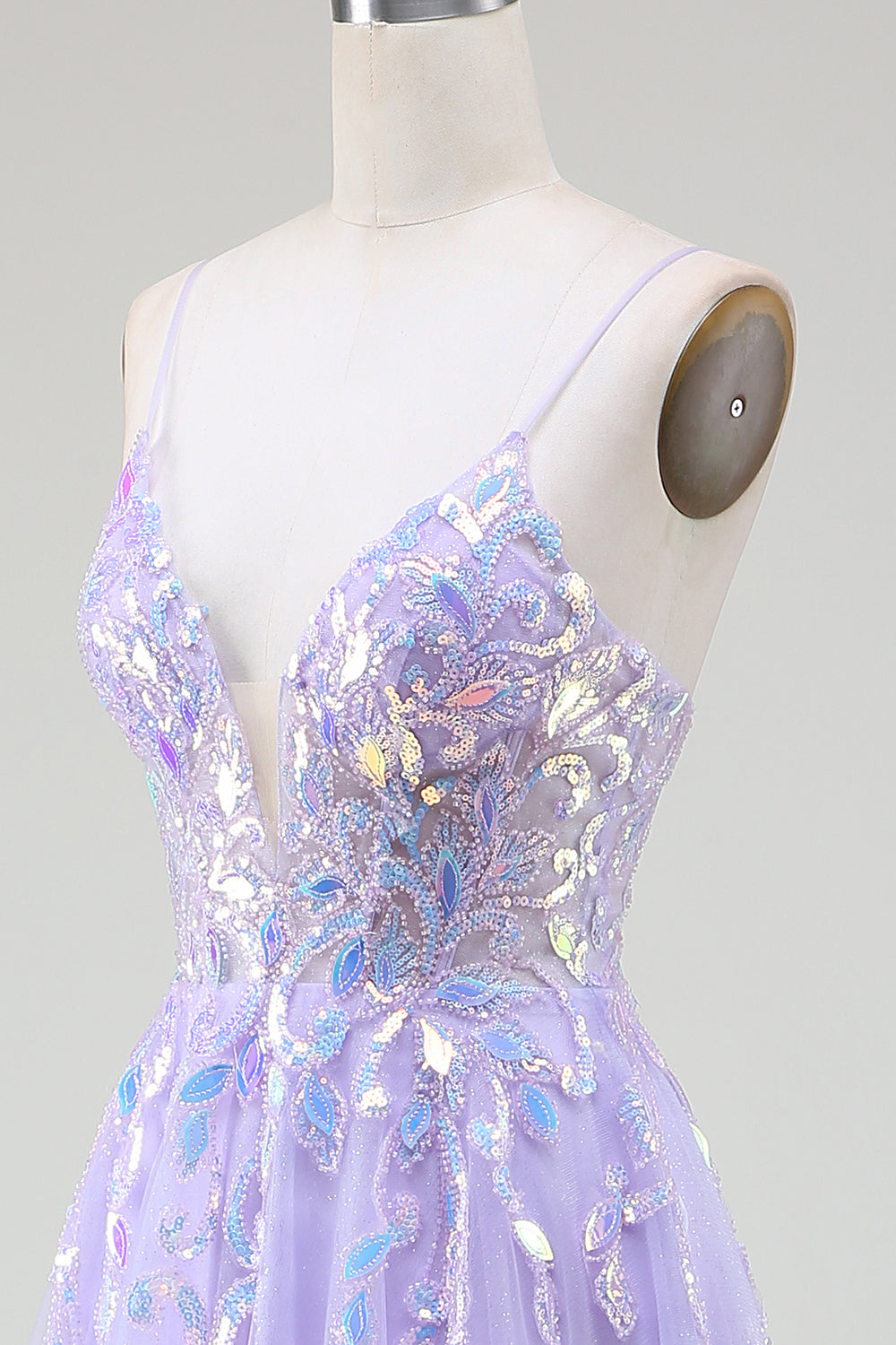 A-Line Purple Prom Dress with Sequins