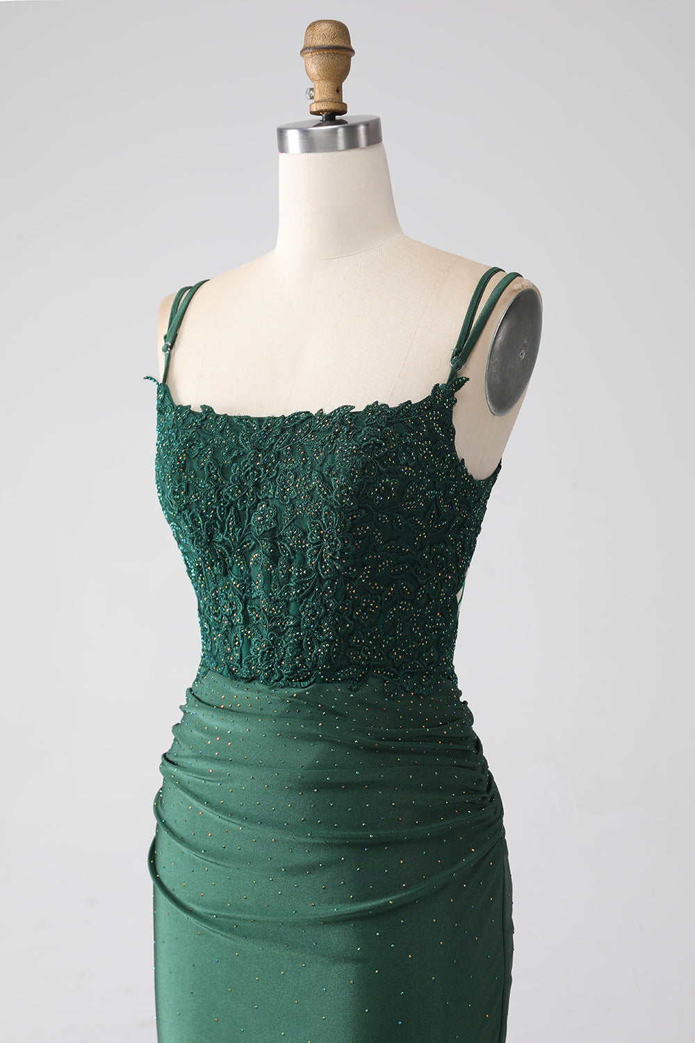 Dark Green Mermaid Spaghetti Straps Long Corset Prom Dress