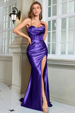 Dark Green Mermaid Spaghetti Straps Long Prom Dress With Slit