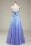 Spakly Blue Tulle Prom Dress with Appliques