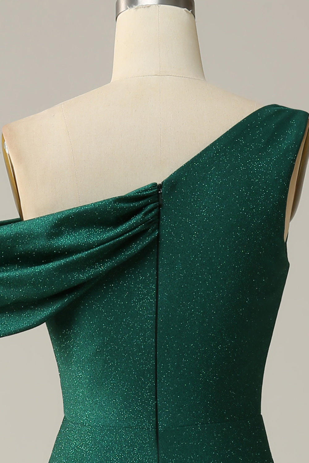 Dark Green One Shoulder Mermaid Satin Prom Dress with Slit