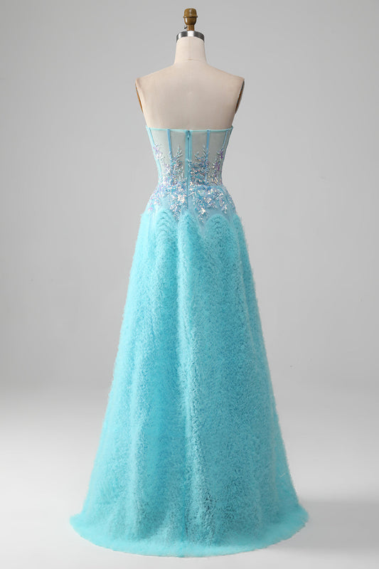 Sky Blue Sweetheart Corset Prom Dress with Sequins