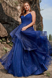 Spaghetti Straps Navy A Line Plus Size Prom Dress