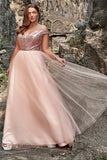 Blush Plus Size Off the Shoulder Tulle Prom Dress