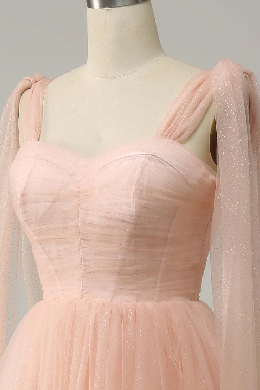 Blush Tulle Straps Short Prom Dress