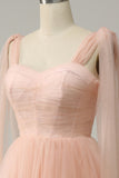 Blush Tulle Straps Short Prom Dress