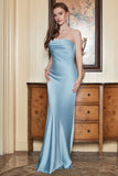 Grey Blue Strapless Sheath Long Prom Dress