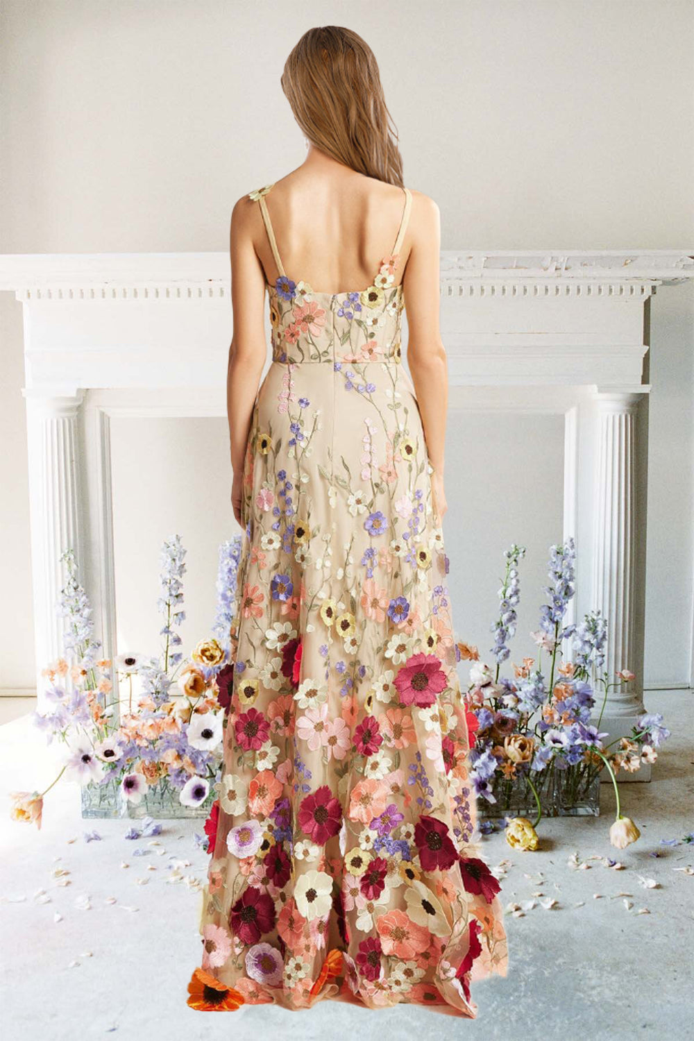 Zapakasa Women A-Line Prom Dresses Floral Dress Floor Length Straps ...