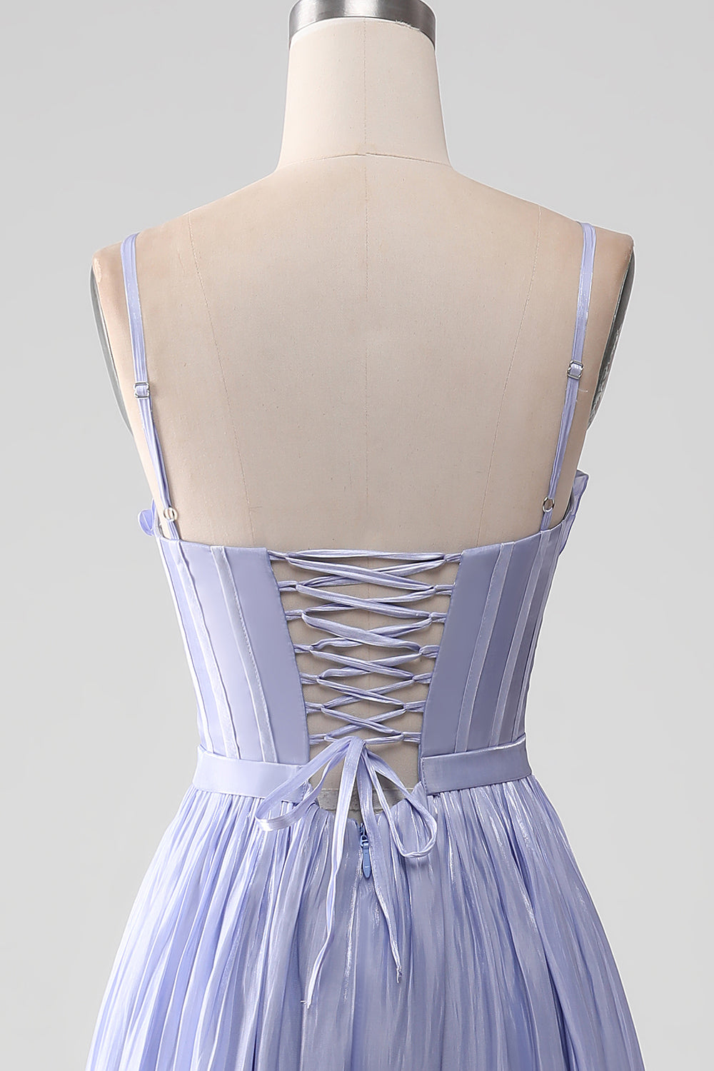 Lavender Spaghetti Straps A Line Ruffles Prom Dress with Slit