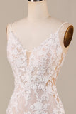 Charming Mermaid Spaghetti Straps Ivory Long Bridal Dress with Lace