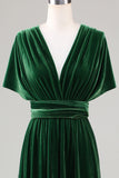 Dark Green Covertible Wear Velvet Long Bridesmaid Dress