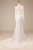 Ivory Mermaid Square Neck Bridal Dress With Long Sleeves