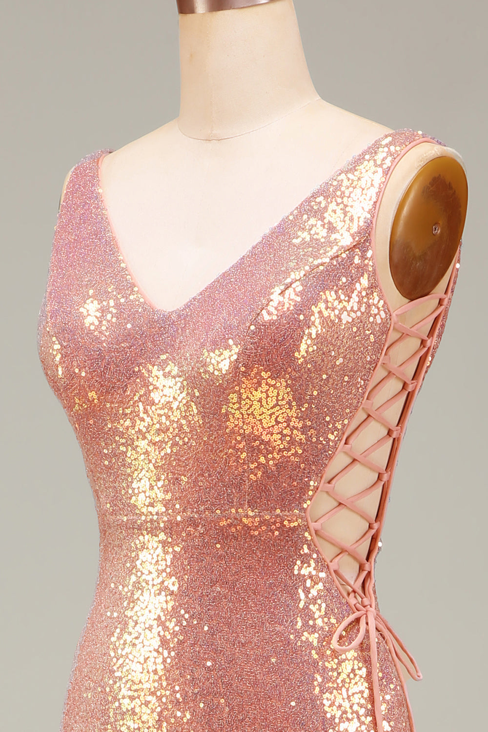 Sparkly Blush Mermaid Prom Dress with Slit