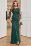 Dark Green Long Sleeves Beading Mother of Bride Dress