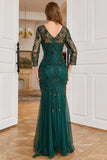 Dark Green Long Sleeves Beading Mother of Bride Dress