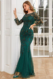 Dark Green Long Sleeves Beading Mother of Bride Dress