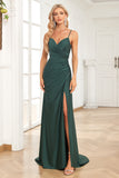 Mermaid Spaghetti Straps Dark Green Long Prom Dress with Beading