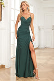 Mermaid Spaghetti Straps Dark Green Long Prom Dress with Beading