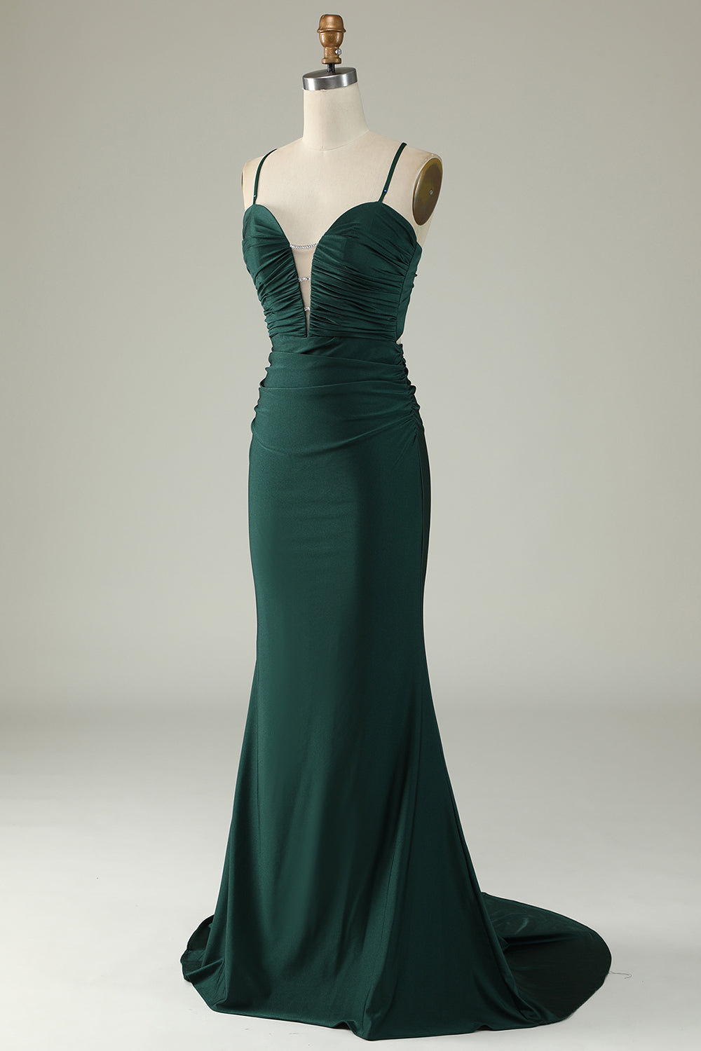 Mermaid Spaghetti Straps Dark Green Long Prom Dress