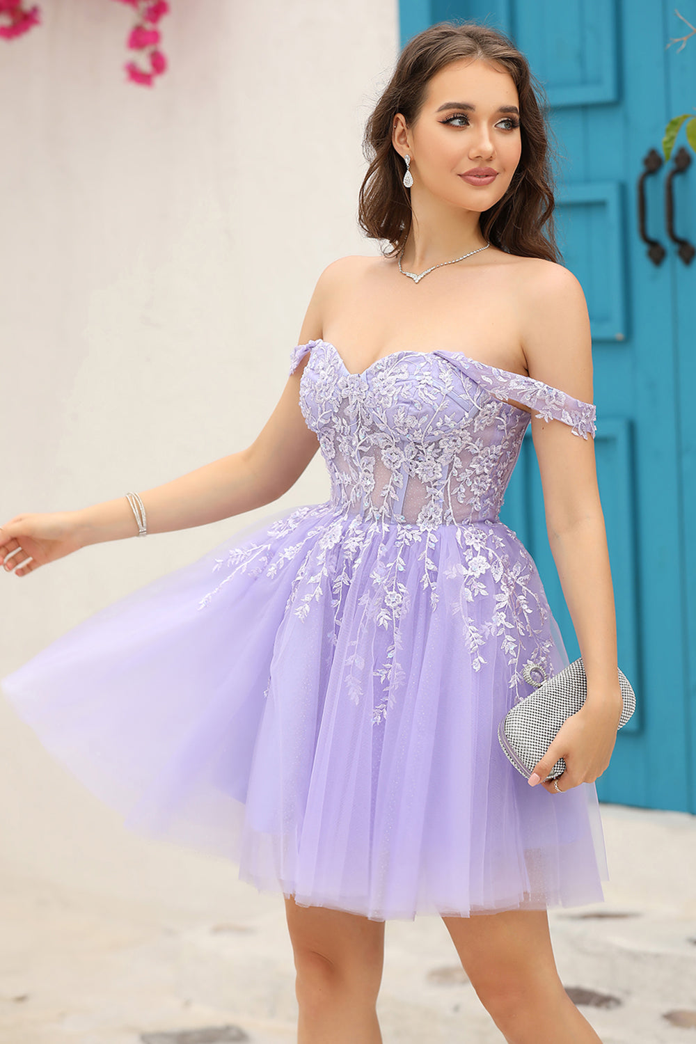 Zapakasa Women Lilac Corset Straps A-Line Short Homecoming Dress Tulle ...