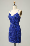 Royal Blue Sequins Bodycon Short Homecoming Dress