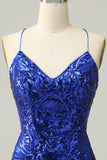 Royal Blue Sequins Bodycon Short Homecoming Dress