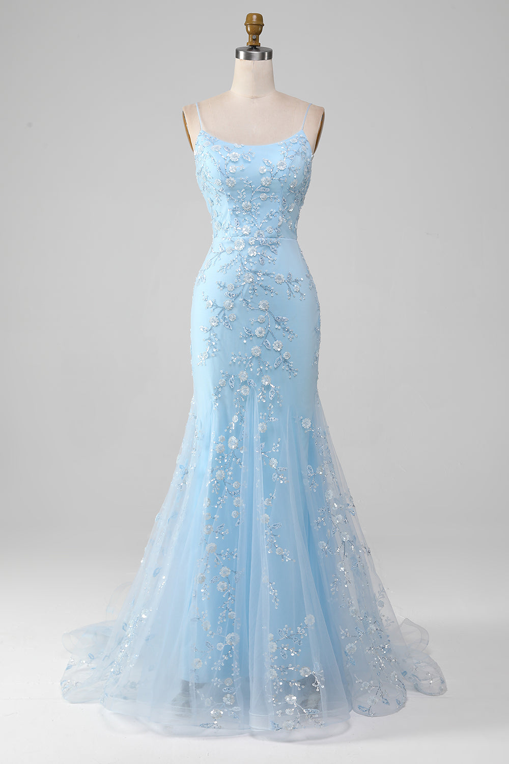 Zapakasa Women Sparkly Light Blue Beaded Mermaid Long Prom Dress ...
