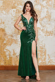 Sparkly Dark Green Mermaid Prom Dress with Slit