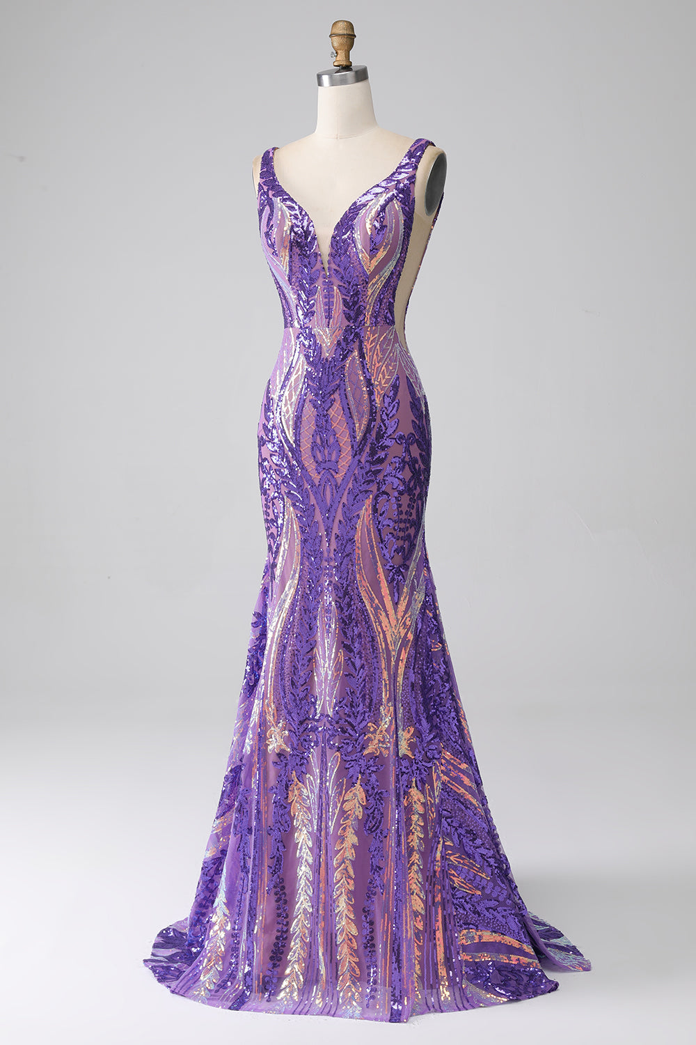 Zapakasa Women Dark Purple Mermaid V Neck Sequins Long Prom Dress