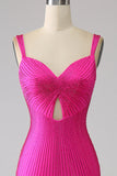 Sparkly Mermaid Hot Pink Prom Dress with Hollow-out