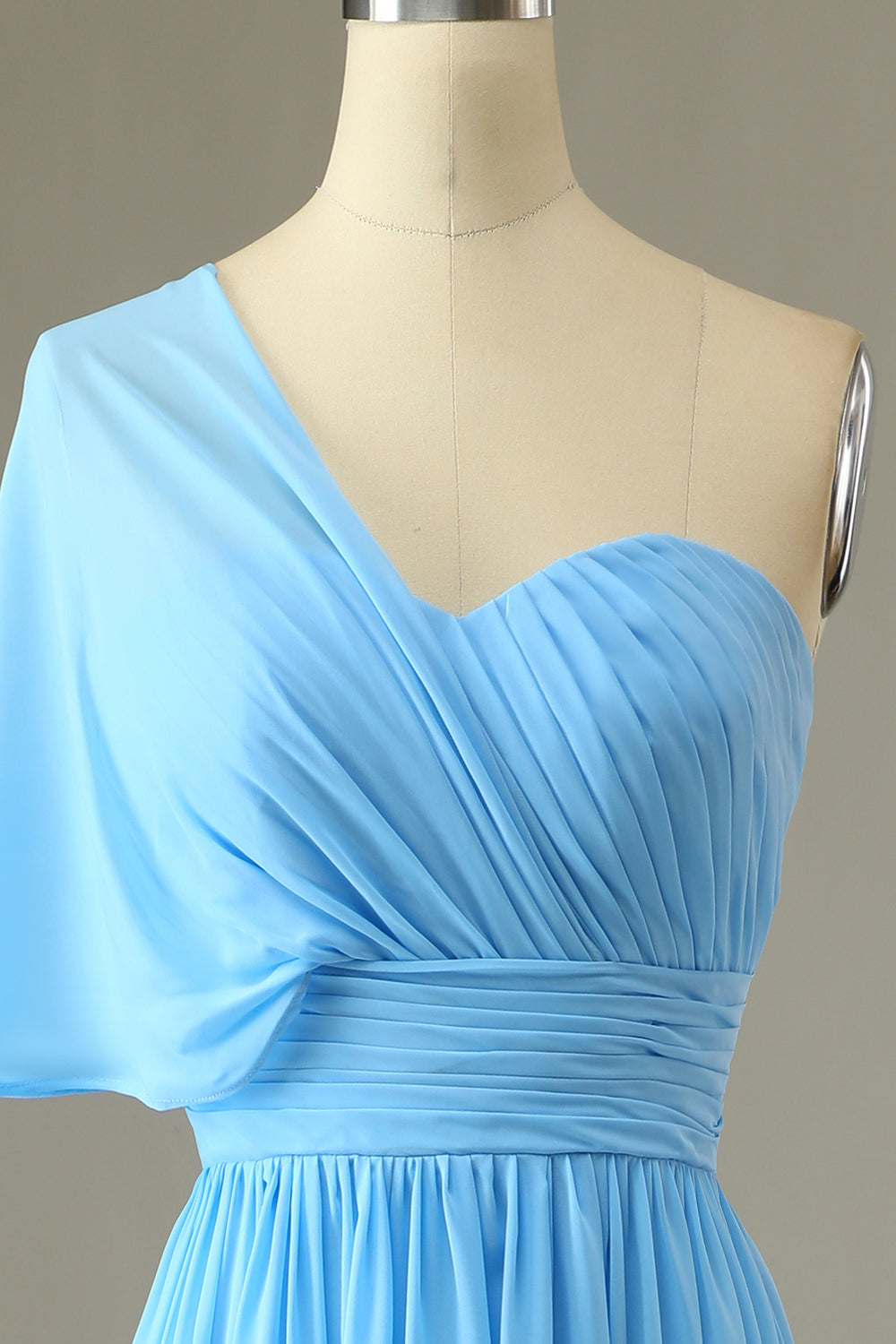 One Shoulder Blue Bridesmaid Dress