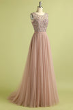 Pink Tulle Beading Prom Dress